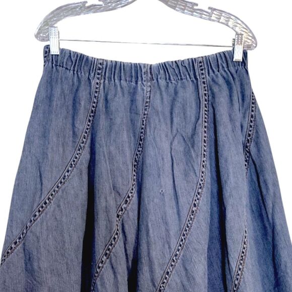VTG 90s Blue Denim Patch Pull On Full Midi Jean Skirt  *Fits like Medium - Picture 9 of 12